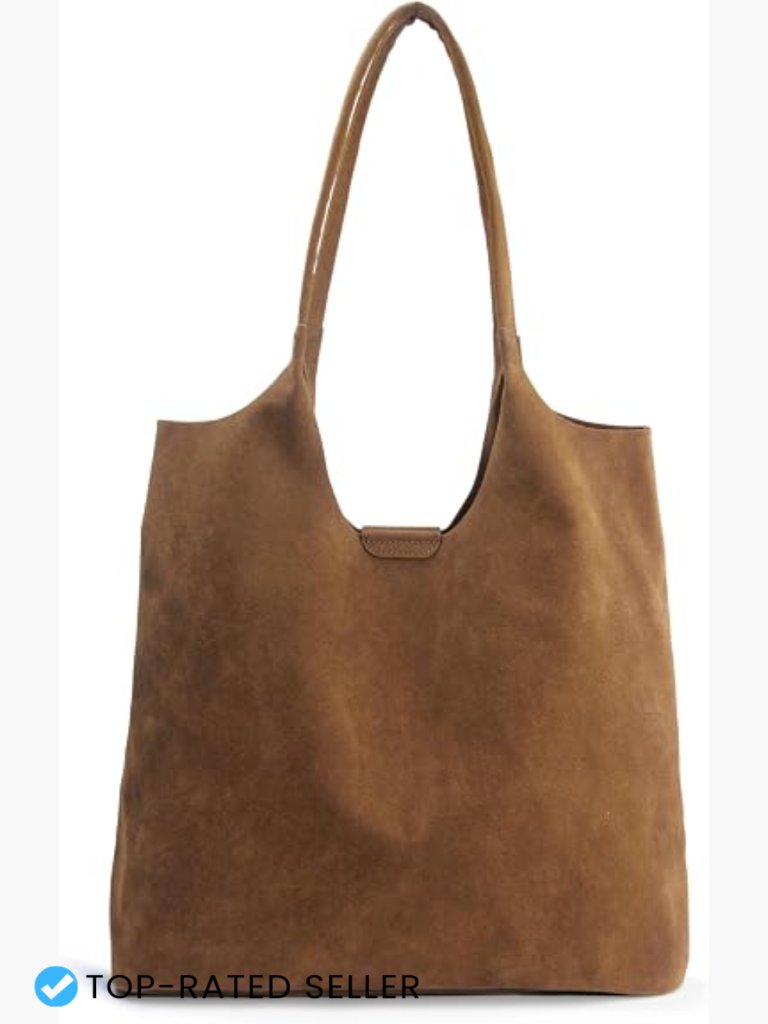 Soft Faux Suede Tote Bag - Magnetic Closure Hobo Handbag, Casual Vegan Leather
